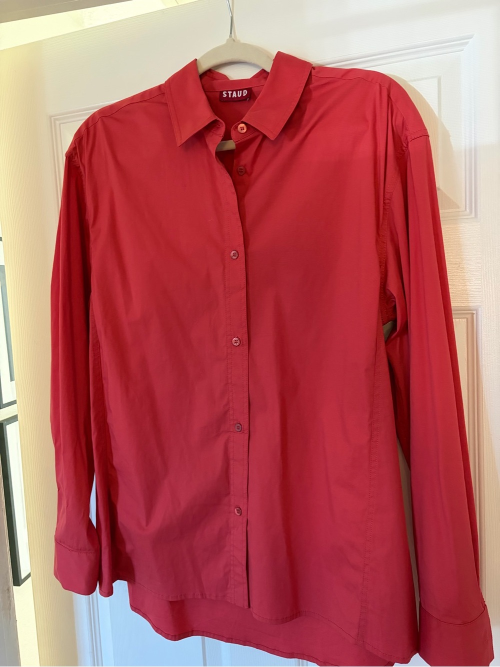 STAUD Faded Red Long-Sleeve Button-Down Shirt